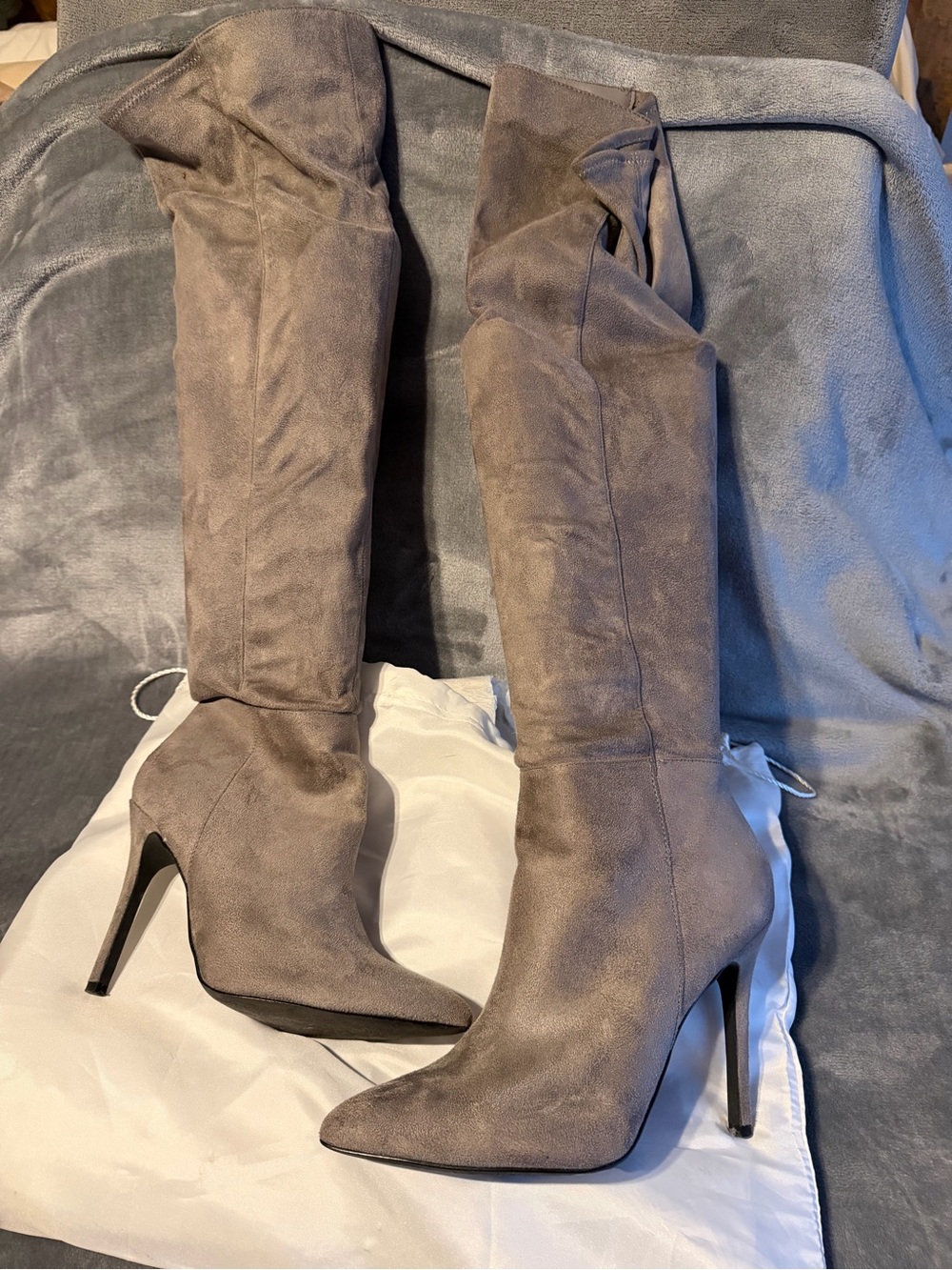 Charlies Taupe Over-the-Knee Pointed Toe Stiletto Boots